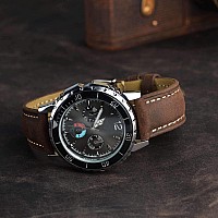 Bisonstrap Watch Strap 21Mm Vintage Leather Replacement Watch Band Brown With Thread