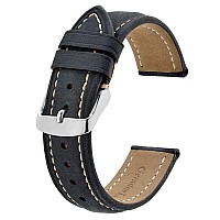 Bisonstrap Watch Strap 18Mm Vintage Leather Replacement Watch Band Black With Beige Thread