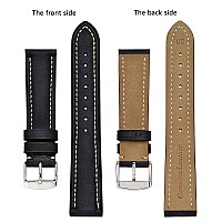 Bisonstrap Watch Strap 18Mm Vintage Leather Replacement Watch Band Black With Beige Thread