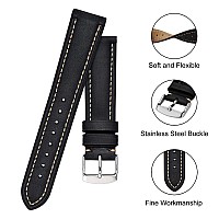 Bisonstrap Watch Strap 18Mm Vintage Leather Replacement Watch Band Black With Beige Thread