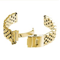 Strapsco Stainless Steel Block Link Watch Bracelet Band Strap Yellow Gold 20Mm