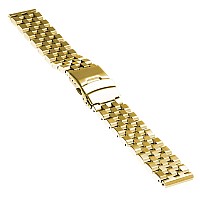 Strapsco Stainless Steel Block Link Watch Bracelet Band Strap Yellow Gold 20Mm