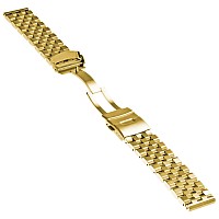 Strapsco Stainless Steel Block Link Watch Bracelet Band Strap Yellow Gold 20Mm