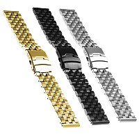 Strapsco Stainless Steel Block Link Watch Bracelet Band Strap Yellow Gold 20Mm