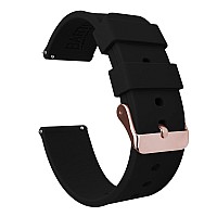 Barton Watch Bands 16Mm Black Soft Silicone Quick Release Rose Gold Buckle