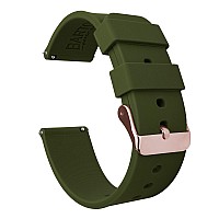 16Mm Army Green Barton Watch Bands Soft Silicone Quick Release Rose Gold Buckle