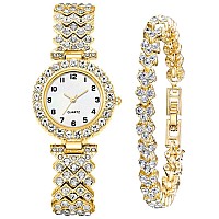 Senrud Luxury Quartz Chain Bracelet Watches Women Crystal Diamonds Dress Female Waterproof Wristwatch Gold