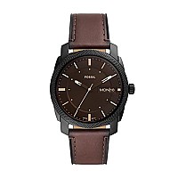 Fossil Mens Machine Quartz Stainless Steel And Leather Threehand Watch Color Black Dark Brown Model Fs5901