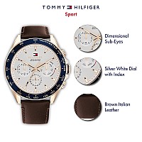 Tommy Hilfiger Mens Carnation Gold Quartz Watch With Leather Strap Brown 22 Model 1791966