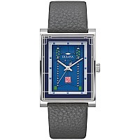 Bulova Frank Lloyd Wright Robie House Stainless Steel 3Hand Mens Quartz Watch Gray Leather Strap Style 96A287