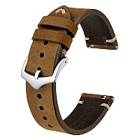 Bisonstrap Mens Watch Bands Handstitched Leather Watch Straps Quick Release 20Mm Tan With Silver Buckle