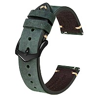 Bisonstrap Mens Watch Bands Handstitched Leather Watch Straps Quick Release 20Mm Green With Black Buckle