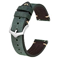 Bisonstrap Mens Watch Bands Handstitched Leather Watch Straps Quick Release 20Mm Green With Silver Buckle