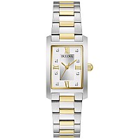 Bulova Ladies Classic Diamond Twotone Stainless Steel 3Hand Quartz Watch Rectangle Silver Dial Style 98P205