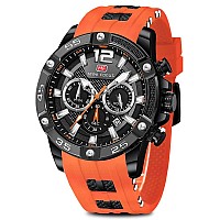 Aimes Mens Watches Sport Watches For Men Chronograph Analog Quartz Waterproof Orange Watches For Men With Silicon Strap Luminou