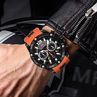 Aimes Mens Watches Sport Watches For Men Chronograph Analog Quartz Waterproof Orange Watches For Men With Silicon Strap Luminou