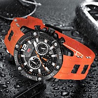 Aimes Mens Watches Sport Watches For Men Chronograph Analog Quartz Waterproof Orange Watches For Men With Silicon Strap Luminou