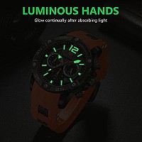 Aimes Mens Watches Sport Watches For Men Chronograph Analog Quartz Waterproof Orange Watches For Men With Silicon Strap Luminou