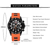 Aimes Mens Watches Sport Watches For Men Chronograph Analog Quartz Waterproof Orange Watches For Men With Silicon Strap Luminou