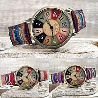 Lukybirds Multi Color Rainbow Pattern Watchesquirky Boho Hippie Watch Wonderful Watches Gift For Womenpu Leather Woven Strap