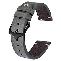 Bisonstrap Mens Watch Bands Handstitched Leather Watch Straps Quick Release 18Mm Grey Black With Black Buckle