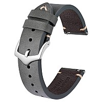 Bisonstrap Mens Watch Bands Handstitched Leather Watch Straps Quick Release 18Mm Grey Black With Silver Buckle