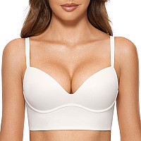 Dobreva Womens Push Up Wireless Bra Padded T Shirt Bras No Underwire Plunge White 40B