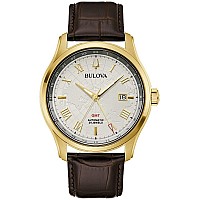 Bulova Classic Wilton Gmt Automatic Brown Leather Strap Watch 43Mm 97B210