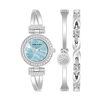 Anne Klein Womens Premium Crystal Accented Bangle Watch And Bracelet Set