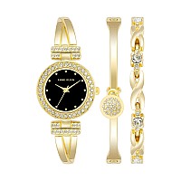 Anne Klein Womens Premium Crystal Accented Bangle Watch And Bracelet Set