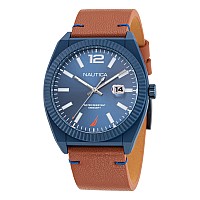 Nautica Mens Nappbs303 Pacific Beach Brown Apple Grain Leather Strap Watch