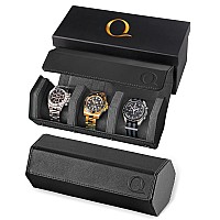 Qwatchbands Napa Leather Watch Rolls For Men Hexagon Triple Watch Roll Travel Case For 3 Watches Storage Organizer Genuine L