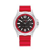 Tommy Hilfiger Mens Quartz 1710540 Stainless Steel Case And Silicone Strap Watch Color Red