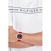 Tommy Hilfiger Mens Quartz 1710540 Stainless Steel Case And Silicone Strap Watch Color Red