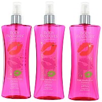 Pink Vanilla Kiss Fantasy by Body Fantasies, 3 Pack 8 oz Fragrance Body Spray for Women