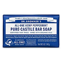 Dr Bronners Purecastile Bar Soap Peppermint 5 Ounce Made With Organic Oils For Face Body And Hair Gentle And Moistu