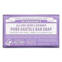 Dr Bronners Purecastile Bar Soap Lavender 5 Ounce Made With Organic Oils For Face Body And Hair Gentle And Moisturi