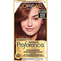 Loreal Paris Superior Preference Fadedefying Shine Permanent Hair Color 55Am Medium Copper Brown Pack Of 1 Hair Dye