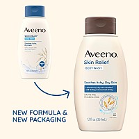 Aveeno Skin Relief Fragrance-Free Body Wash With Triple Oat Formula, Gentle Daily Cleanser For Sensitive Skin Leaves Itchy, Dry Skin Soothed & Feeling Moisturized, Sulfate-Free, 12 Fl. Oz