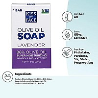 Kiss My Face Olive Oil Bar Soap, Non-gMO certified Vegan Soap Bar, Antioxidant Rich and Moisturizing Soap, Olive & Lavender, 8 Oz Bar