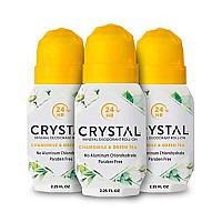 Crystal Deodorant - Mineral Roll on Vegan Deodorant for Women and Men, Chamomile & Green Tea - 2.25 fl. oz. (3 Pack) (Packaging May Vary)