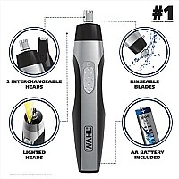 Wahl Lighted Battery Nose Hair Trimmer for Men & Women. Painless, Easy to See Nose, Ear, and Eyebrow Trimming with Built in Light, Battery Included. - Model 3023283