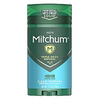 Mitchum Antiperspirant Deodorant Stick for Men, Triple Odor Defense Invisible Solid, 48 Hr Protection, Dermatologist Tested, clean control, 27 oz