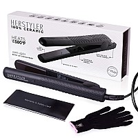 Herstyler Superstyler Onyx Ceramic Flat Iron Ceramic Hair Straightener With Adjustable Temperature Travelfriendly Dual Voltag