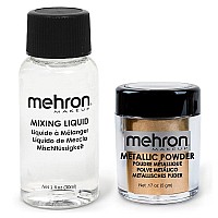 Mehron Makeup Metallic Powder (.17 Ounce) with Mixing Liquid (1 oz) (GOLD)