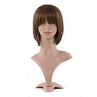 MapofBeauty 12 Inch/30cm Fashion Lady Short Straight Flat Bangs Bob Wig (Flax Brown)