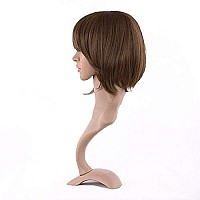 MapofBeauty 12 Inch/30cm Fashion Lady Short Straight Flat Bangs Bob Wig (Flax Brown)