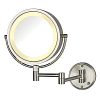 JERDON Wall-Mounted Makeup Mirror with LED Lighting - Direct Wire Lighted Makeup Mirror with 8X Magnification & Nickel Finish Wall Mount - Model HL75ND