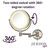 JERDON Wall-Mounted Makeup Mirror with LED Lighting - Direct Wire Lighted Makeup Mirror with 8X Magnification & Nickel Finish Wall Mount - Model HL75ND