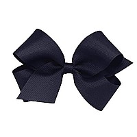 Wee Ones Girls' Classic Grosgrain Hair Bow on a WeeStay Clip with Plain Wrap, Medium, Navy